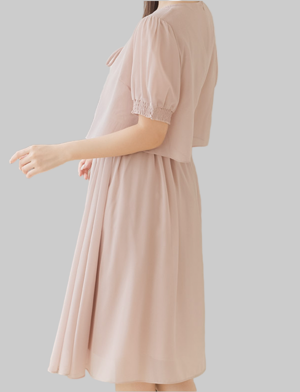 Robe Midi Rose Poudré avec Détails en Dentelle