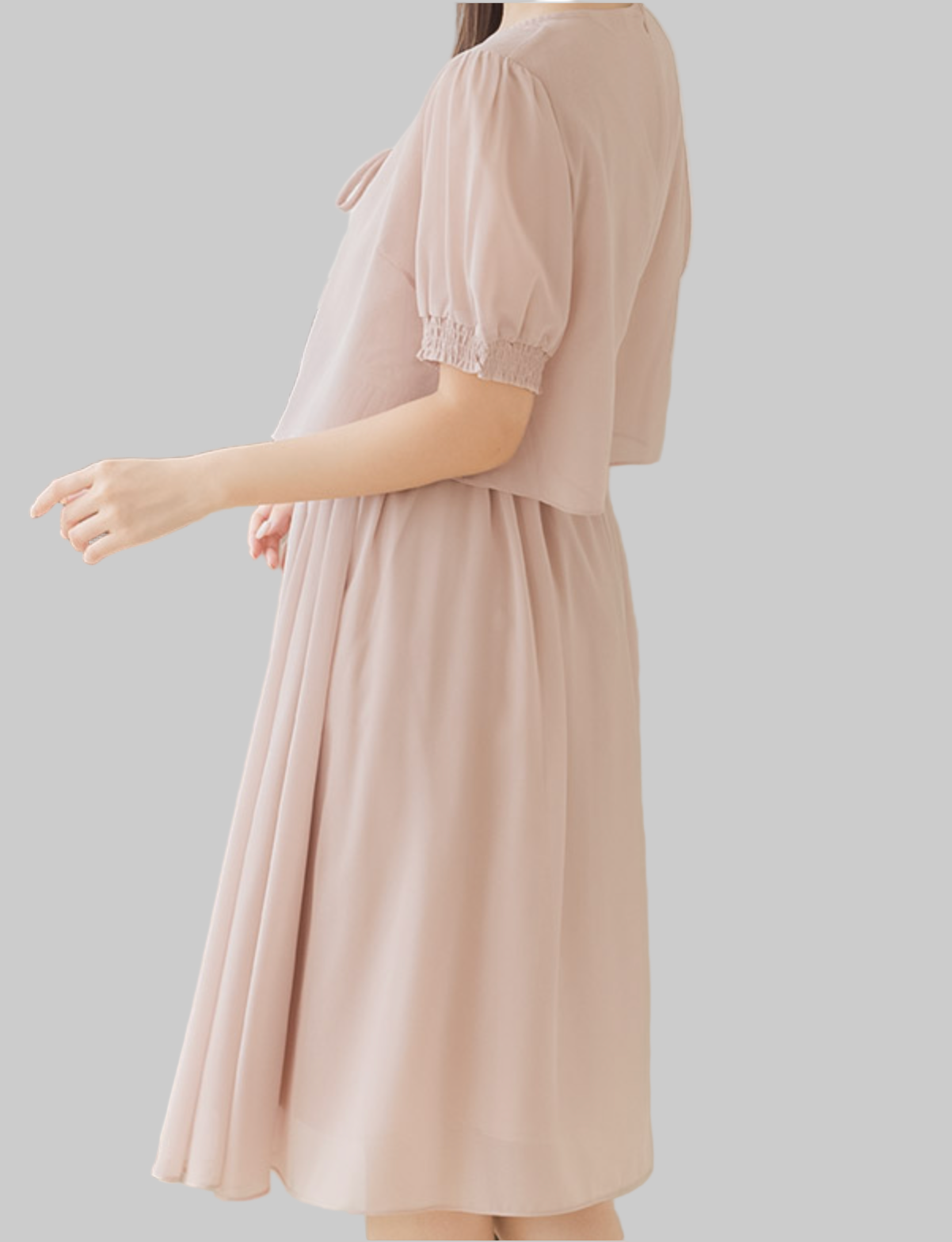Robe Midi Rose Poudré avec Détails en Dentelle