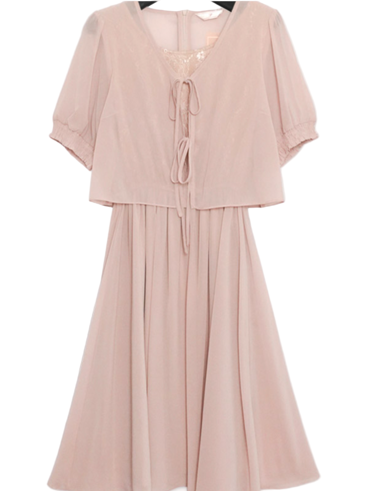 Robe Midi Rose Poudré avec Détails en Dentelle