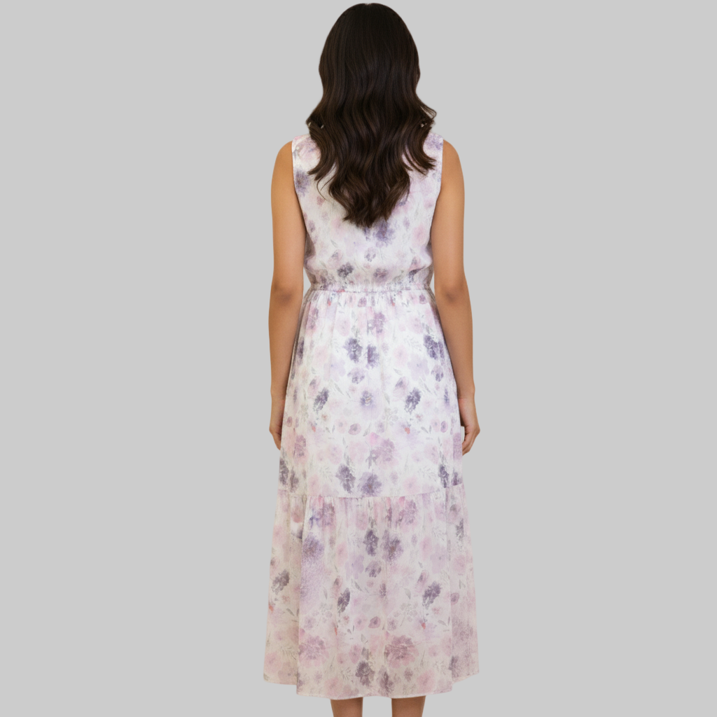 Robe Maxi Florale Sans Manches avec Ceinture