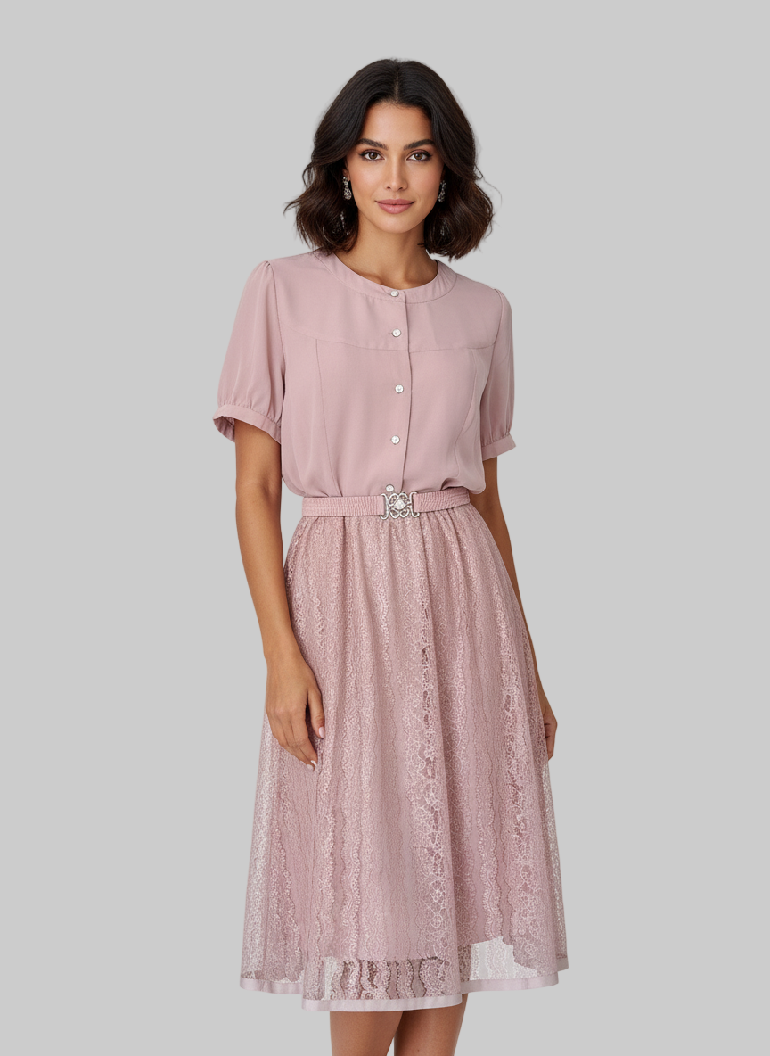Vestido Midi de Crêpe de Seda y Encaje: Elegancia Atemporal