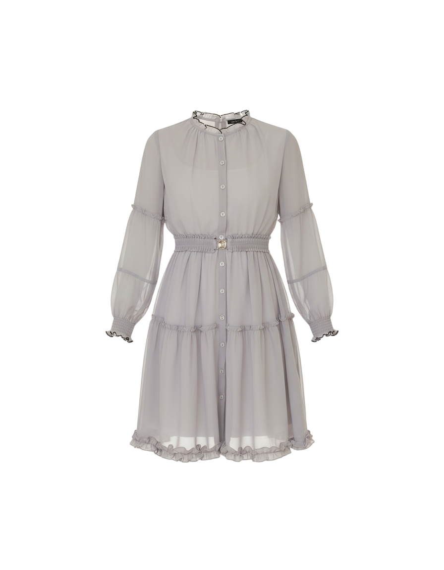 Robe Midi Romantique Lilas à Volants avec Ceinture