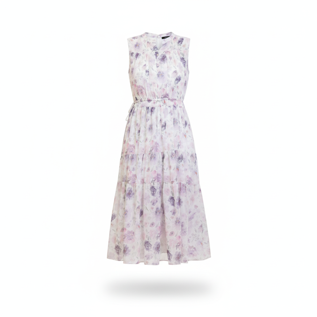 Robe Maxi Florale Sans Manches avec Ceinture