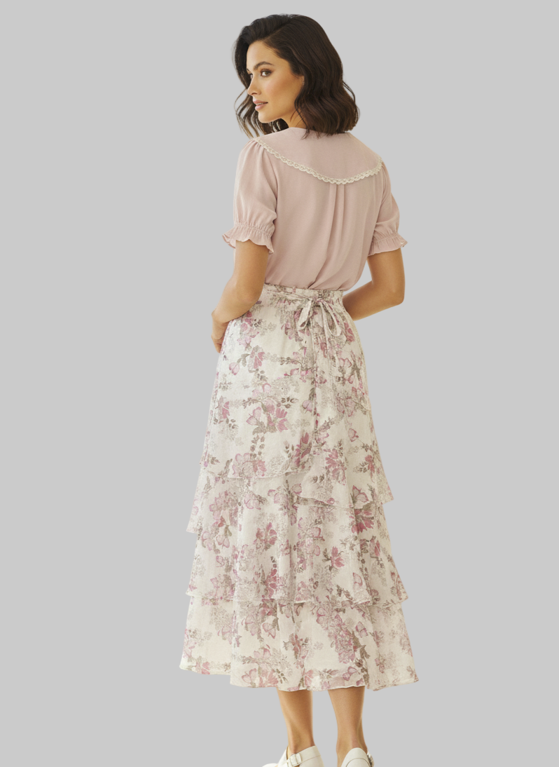 Falda Larga Romántica con Volantes Escalonados