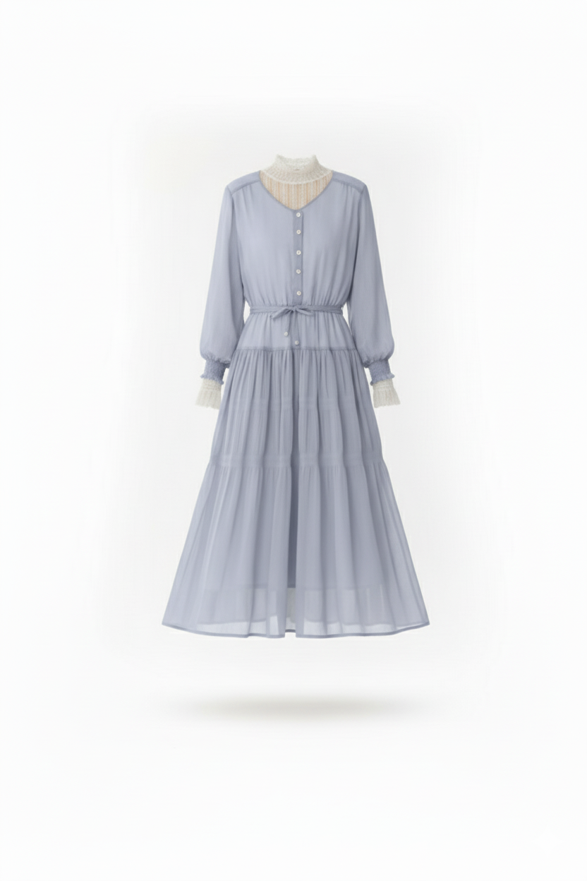 Robe Midi Plissée Vert Sauge