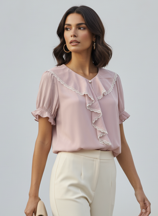 Blusa Romántica Rosa Pastel: Feminidad Refinada