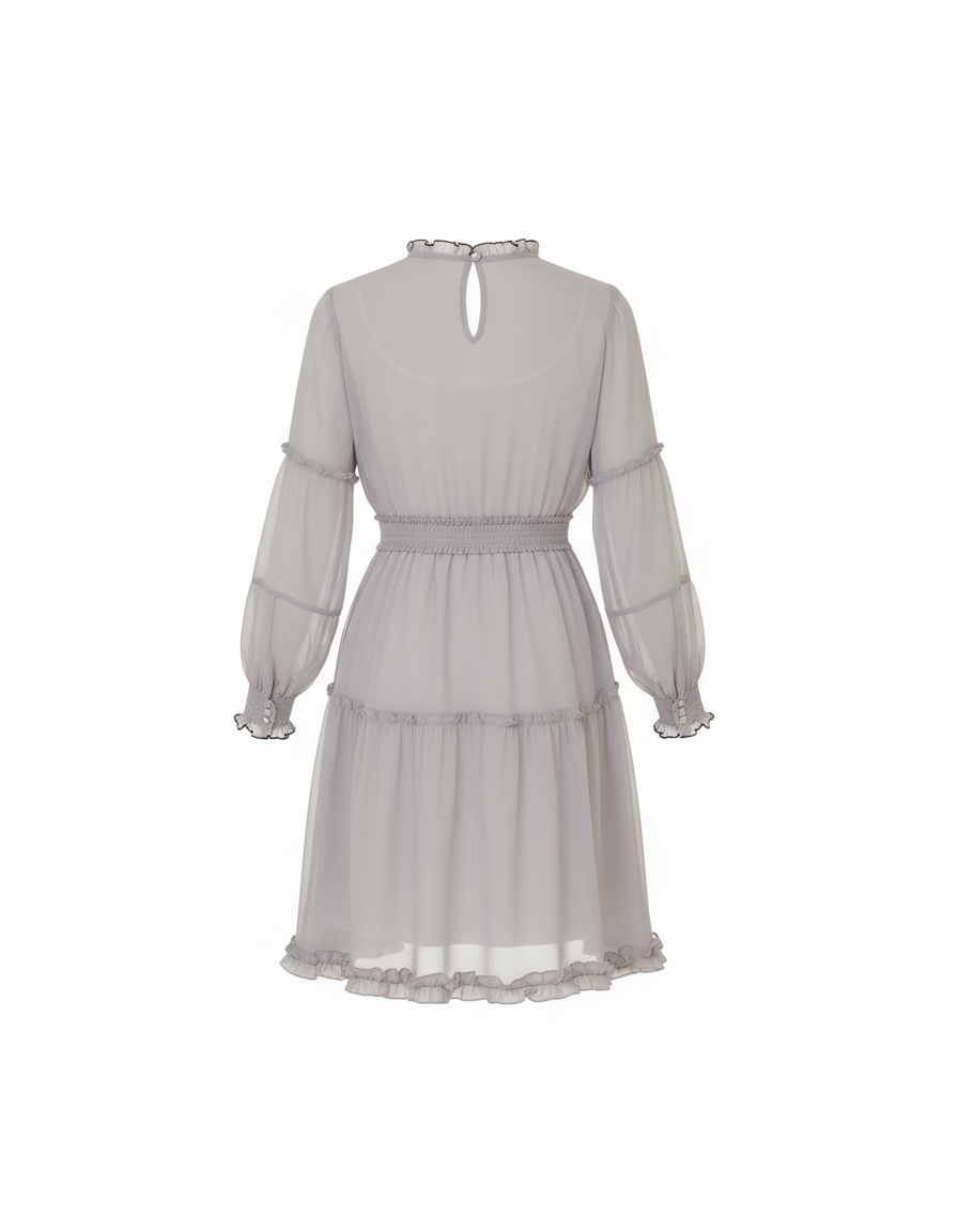 Robe Midi Romantique Lilas à Volants avec Ceinture