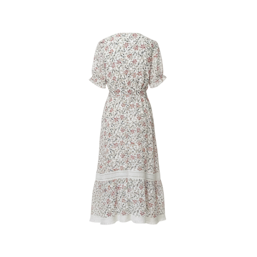 Vestido Midi Floral con Cuello Alto y Encaje