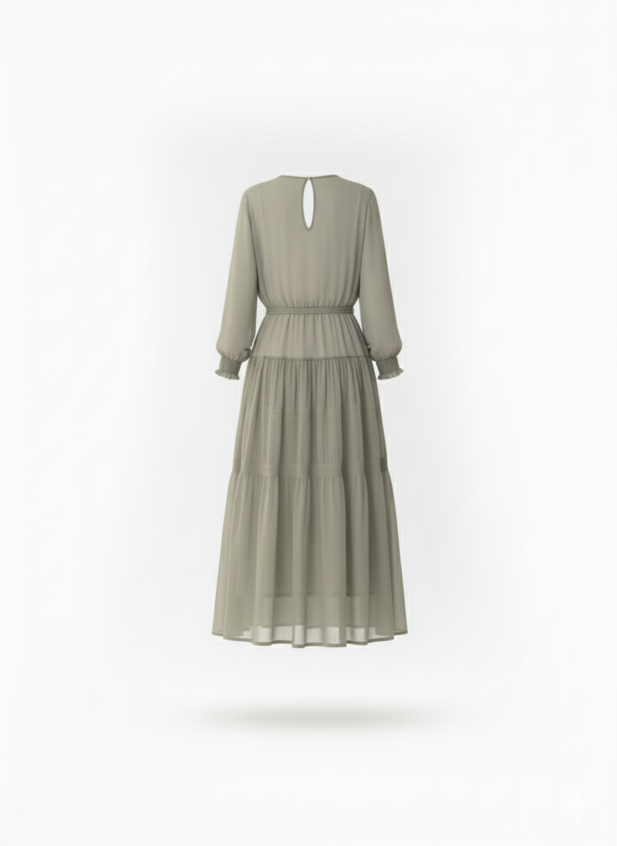 Robe Midi Plissée Vert Sauge