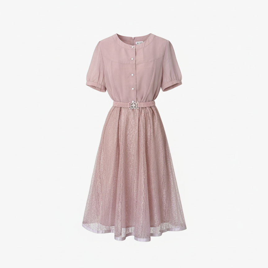 Vestido Midi de Crêpe de Seda y Encaje: Elegancia Atemporal